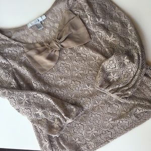 Forever 21 Lace Peekaboo Blouse with Sheer Bow, size L